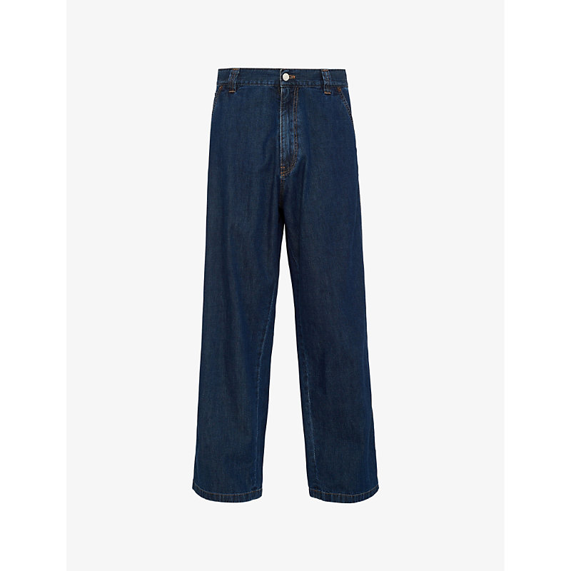 Shop Prada Washed Wide-leg Regular-fit Jeans In Blue