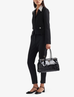 Prada Womens Black Logo-plaque Large Leather Top-handle Bag In Black