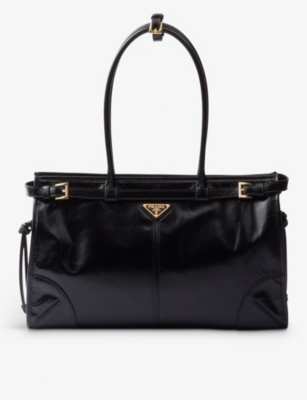 Prada Black Logo-plaque Large Leather Top-handle Bag
