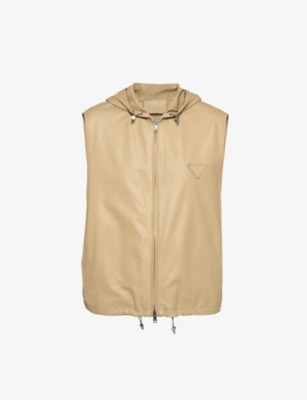 Shop Prada Sleeveless Boxy-fit Leather Hooded Vest In Neutral