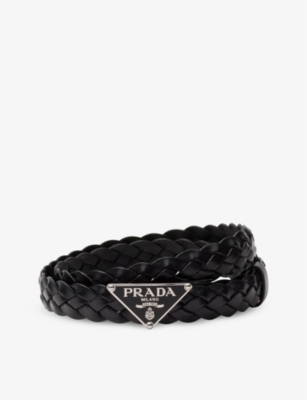 PRADA: Triangle-buckle braided leather belt