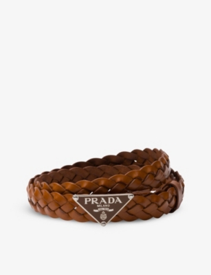PRADA: Triangle-buckle braided leather belt