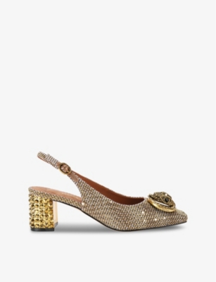 Shop Kurt Geiger Womens Chelsea Block-heel Woven Slingbacks Beig In Beige