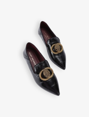 Kurt Geiger London Womens Black Chelsea Eagle-embellished Flat Patent-leather Loafers In Black