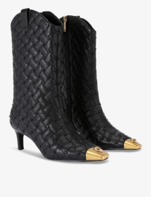 KURT GEIGER LONDON: Regent crystal-embellished heeled quilted-leather calf boots