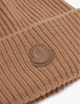 Shop Moncler Mens Brand-patch Cashmere Beanie Hat Brown