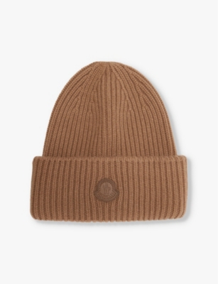 Shop Moncler Mens Brand-patch Cashmere Beanie Hat Brown