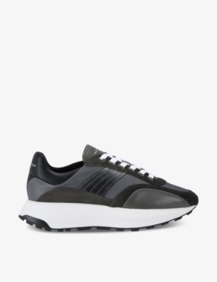 KURT GEIGER LONDON: Gaspar logo-embossed leather and suede low-top trainers