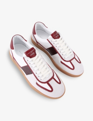 Shop Kurt Geiger Mens Lloyd Contrast-panel Suede Low-top Trainers White/red