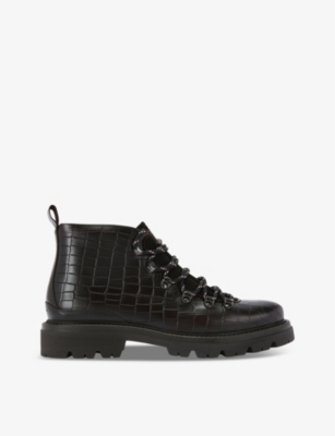 Kurt Geiger London Mens Brown Coniston Lace-up Embossed-leather Ankle Boots In Brown