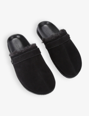 KURT GEIGER MENS BLACK HATTON FAUX FUR-TRIM SUEDE MULES EUR 40 / 6 UK