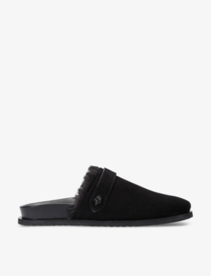 Kurt Geiger Mens Black Hatton Faux Fur-trim Suede Mules