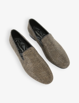 KURT GEIGER LONDON: Ace crystal-embellished flat woven loafers