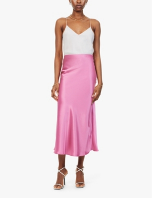 Shop Galvan Womens Valletta Mid-waist Satin Maxi Skirt Magenta