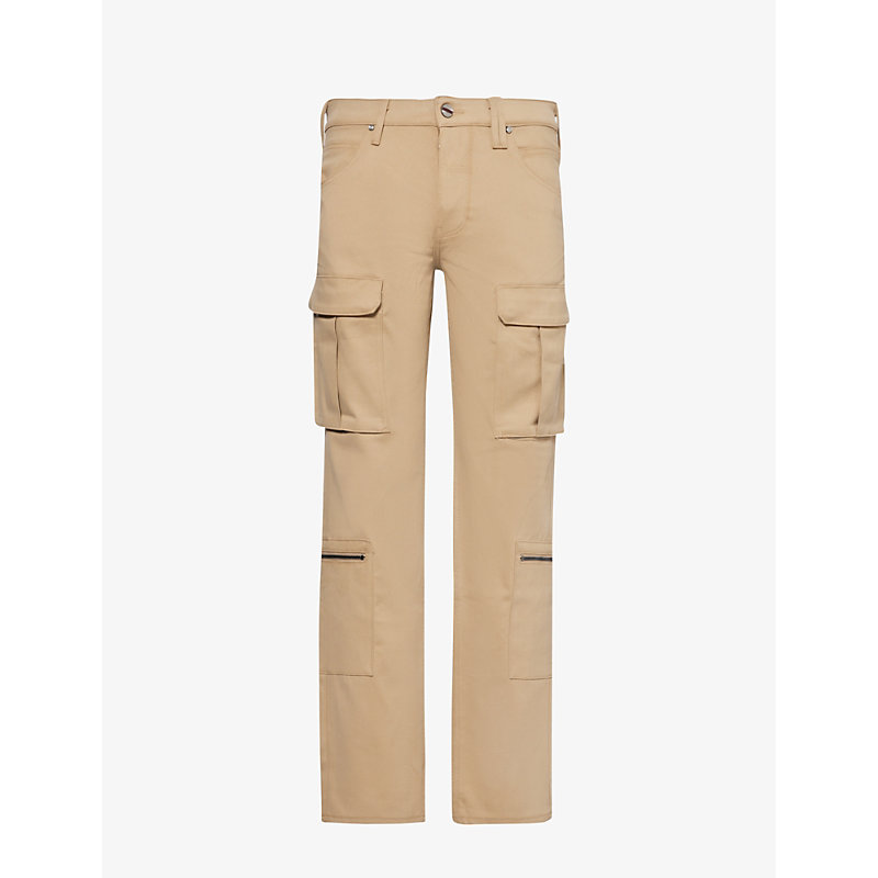 Vayder Mens Khaki Brand-patch Straight-leg Stretch-cotton Cargo Trousers