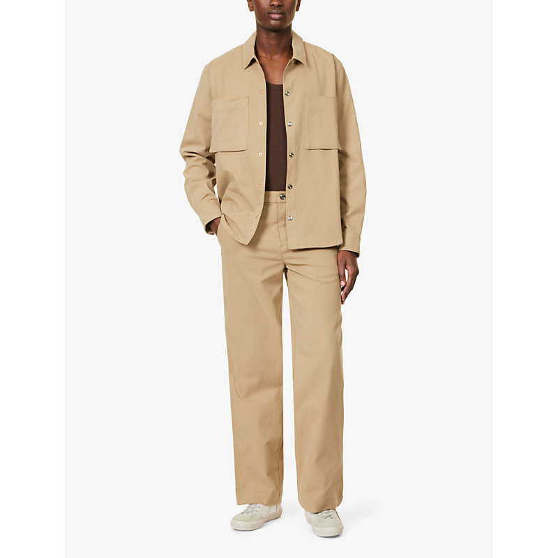 Shop Vayder Men's Khaki Wide Chino Wide-leg High-rise Stretch-cotton Trousers