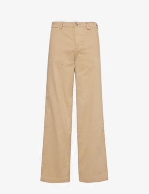 Shop Vayder Men's Khaki Wide Chino Wide-leg High-rise Stretch-cotton Trousers