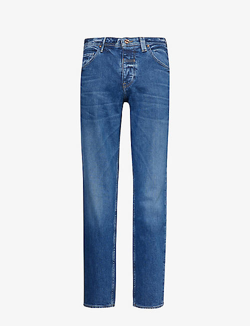VAYDER: Faded-wash tapered-leg mid-rise stretch-denim jeans