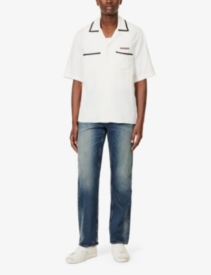 Shop Vayder Men's White Munson Brand-embroidered Silk And Cotton-blend Shirt