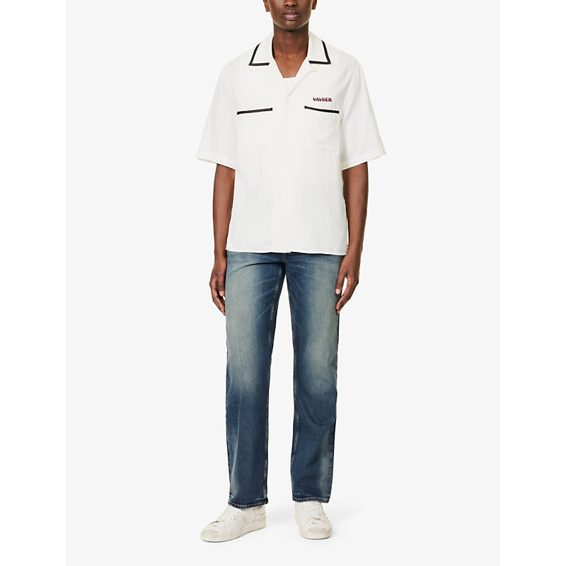 Shop Vayder Men's White Munson Brand-embroidered Silk And Cotton-blend Shirt