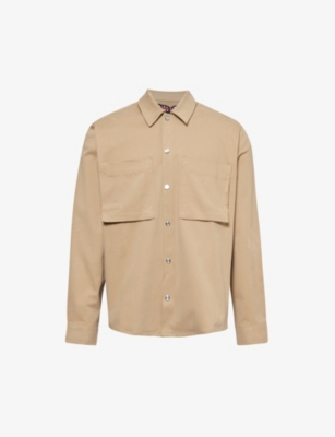 Shop Vayder Mens Khaki Chest-pocket Long-sleeved Stretch-cotton Shirt