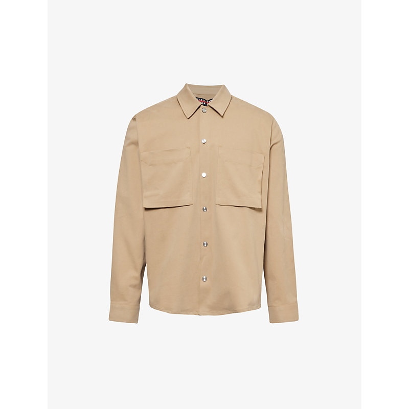 Shop Vayder Men's Khaki Chest-pocket Long-sleeved Stretch-cotton Shirt
