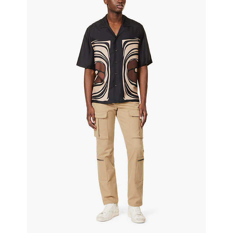 Shop Vayder Men's Black Contemp Floral Montague Abstract-pattern Silk-blend Shirt