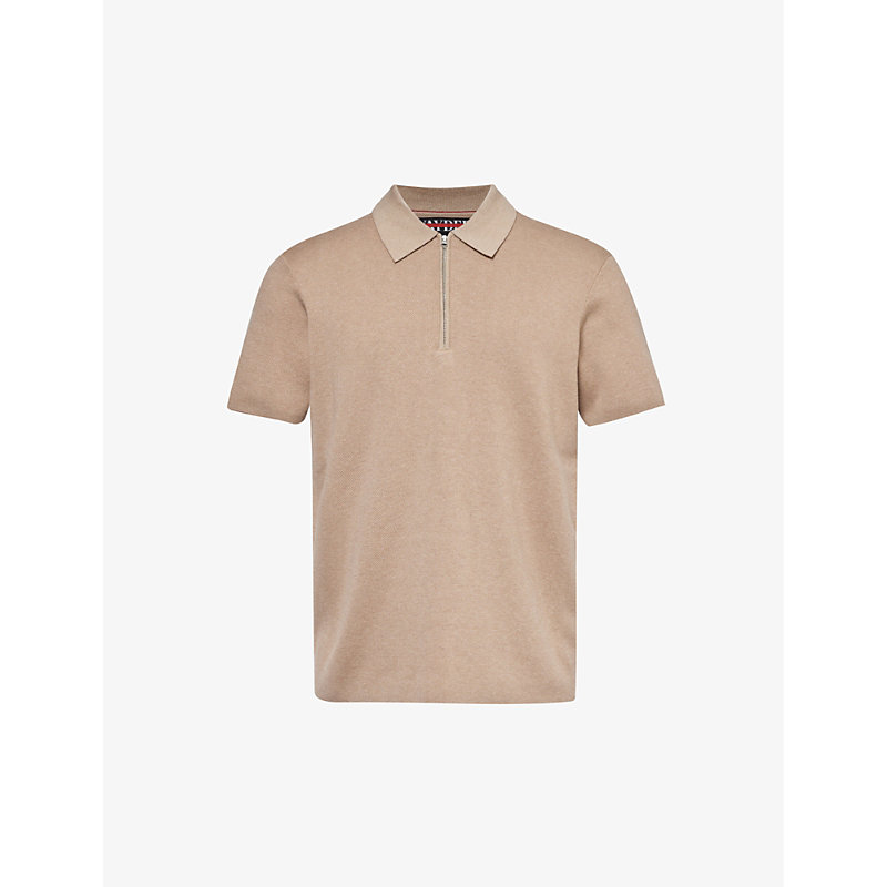 Vayder Mens Sand Arnold Short-sleeved Recycled-organic Cotton And Recycled Nylon-blend Knitted Polo