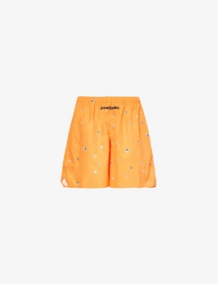 Acne Studios Mens Bright Orange Logo-print Swim Shorts