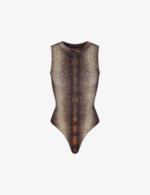 Shop Skims Women's Desert Snake Print Signature Swim Snake-print Stretch Recycled-nylon Swimsuit