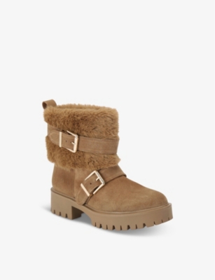 Carvela Womens Alpine Buckle-embellished Flat Suede Ankle Boots Ta In Tan