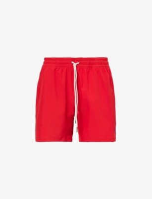 Shop Polo Ralph Lauren Men's Rl Red Traveller Logo-embroidered Stretch Recycled-polyester Swim Shorts