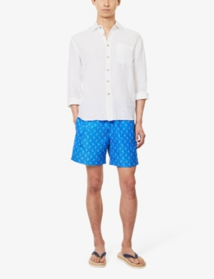 Shop Polo Ralph Lauren Men's Ocean Anchors Traveller Logo-embroidered Recycled-polyester Swim Shorts