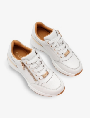 Carvela Womens White Skyline Zip-embellished Wedge Leather Low-top Trainers In White