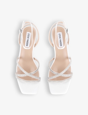 Shop Steve Madden Women's White Gabby Embellished-strap Satin Sandals