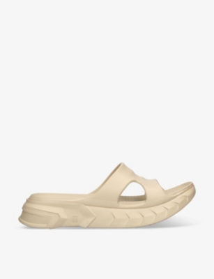 Givenchy Mens Beige Marshmallow Logo-embossed Rubber Sliders