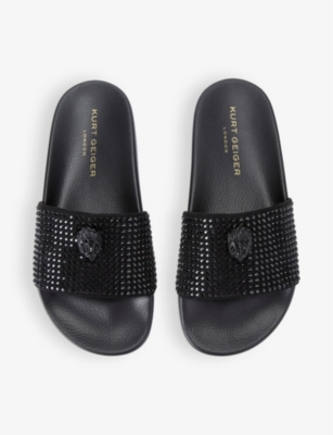 KURT GEIGER LONDON: Meena eagle-embellished flat rubber slides