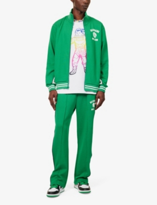 Shop Billionaire Boys Club Men's Green Logo-print Funnel-neck Cotton-jersey Sweatshirt