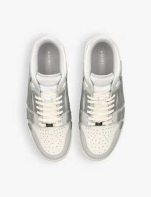 Shop Amiri Skel Panelled Leather Low-top Trainers In Grey