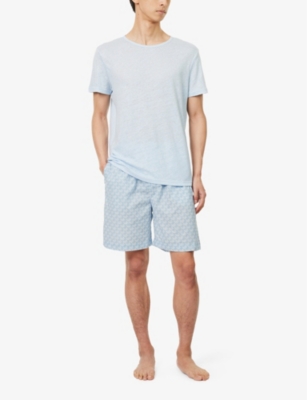 Shop Derek Rose Men's Blue Ledbury Cotton Shorts