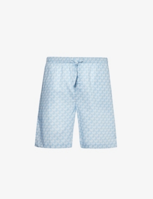 Shop Derek Rose Men's Blue Ledbury Cotton Shorts