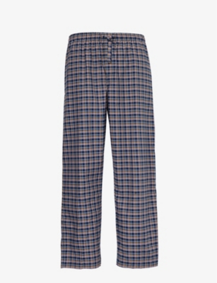 Shop Derek Rose Men's Vy Barker Checked Cotton Pyjama Trousers In Navy