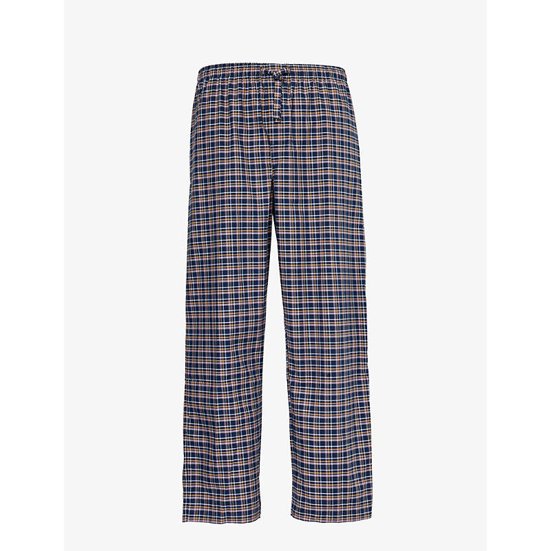 Shop Derek Rose Men's Navy Barker Checked Cotton Pyjama Trousers