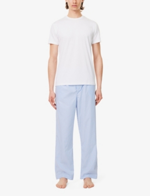 Shop Derek Rose Men's Blue James Striped-pattern Cotton Pyjama Trousers
