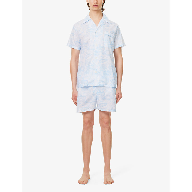 Shop Derek Rose Ledbury Graphic-print Cotton-poplin Pyjamas In White