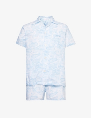 Shop Derek Rose Men's White Ledbury Graphic-print Cotton-poplin Pyjamas