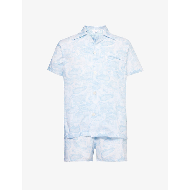Shop Derek Rose Mens White Ledbury Graphic-print Cotton-poplin Pyjamas