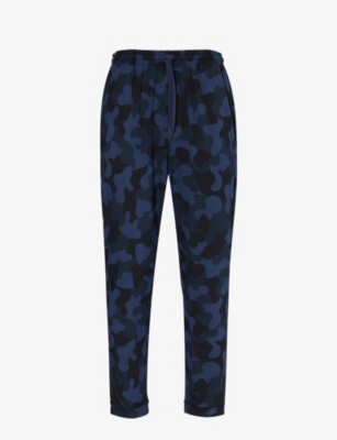 Shop Derek Rose Men's Navy London Camouflage-print Stretch-woven Pyjama Bottoms