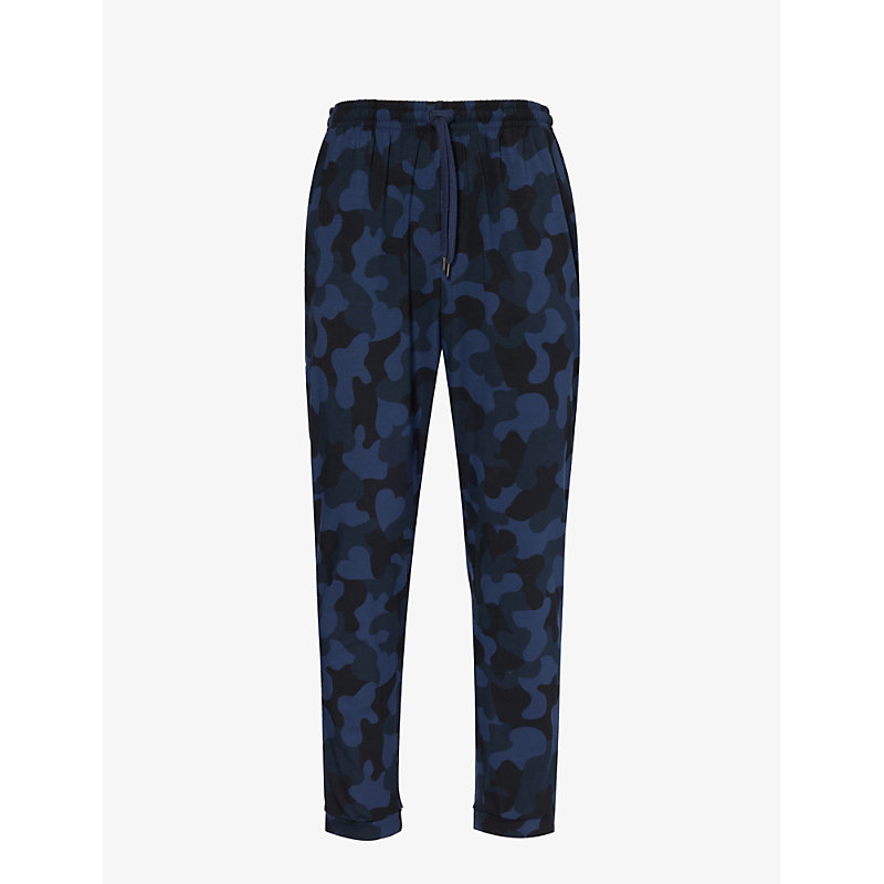 Shop Derek Rose Men's Navy London Camouflage-print Stretch-woven Pyjama Bottoms
