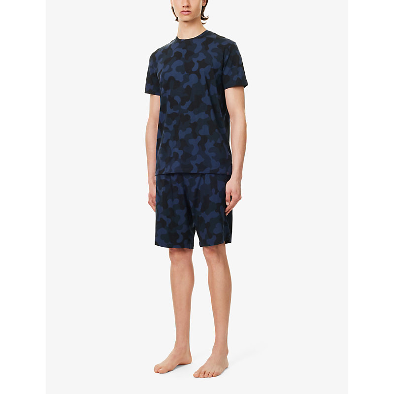 Shop Derek Rose Men's Navy London Camouflage-print Stretch-woven Pyjama Shorts
